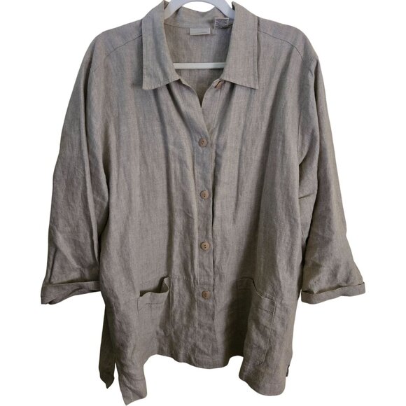 L.L. Bean Vintage 100% Linen Neutral Beige Lagonlook Button Front Tunic Size XL - Picture 1 of 5